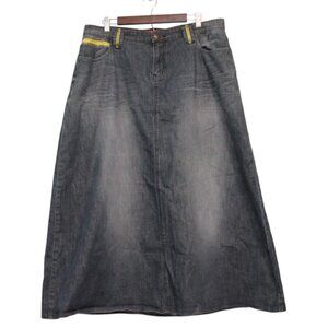 Y2K Style J Maxi Skirt Size 18 Stretch Denim Grunge Modest A-Line 90s